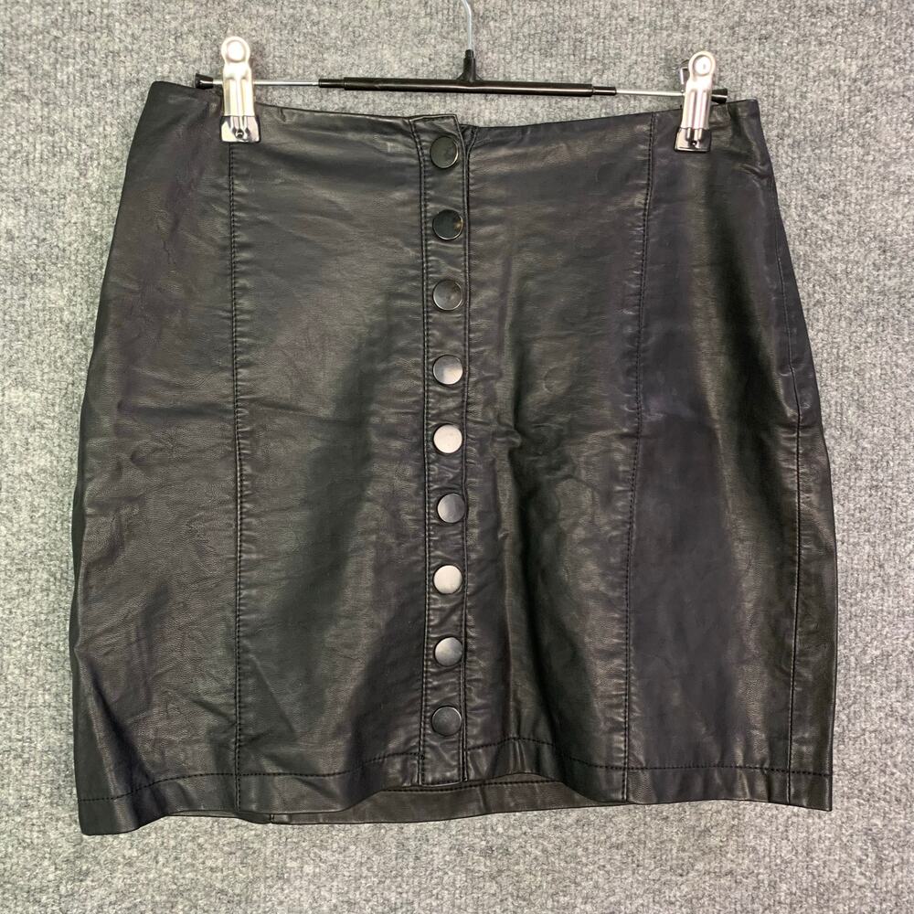 REE PEOPLE 'Oh Snap' Women's Black Vegan Faux Leather Skirt Sz‎ 2